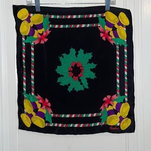 Vintage Symphony Christmas scarf‎ with holly berry wreath & gold bells